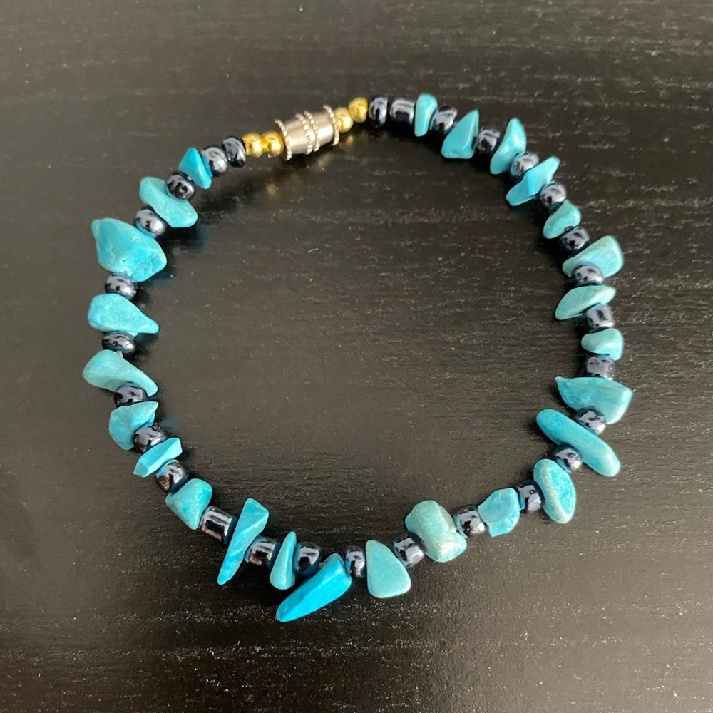 Turquoise and Black Stone Raw Bracelet